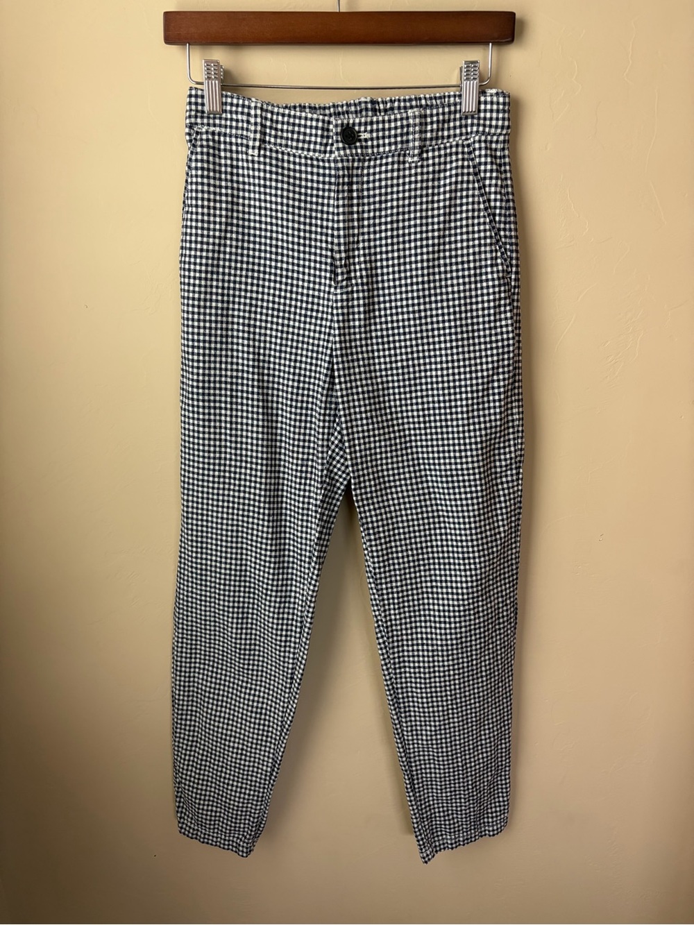 UNIQLO Linen Cotton Navy & White Gingham Preppy Classic Cotton Linen XS Pants